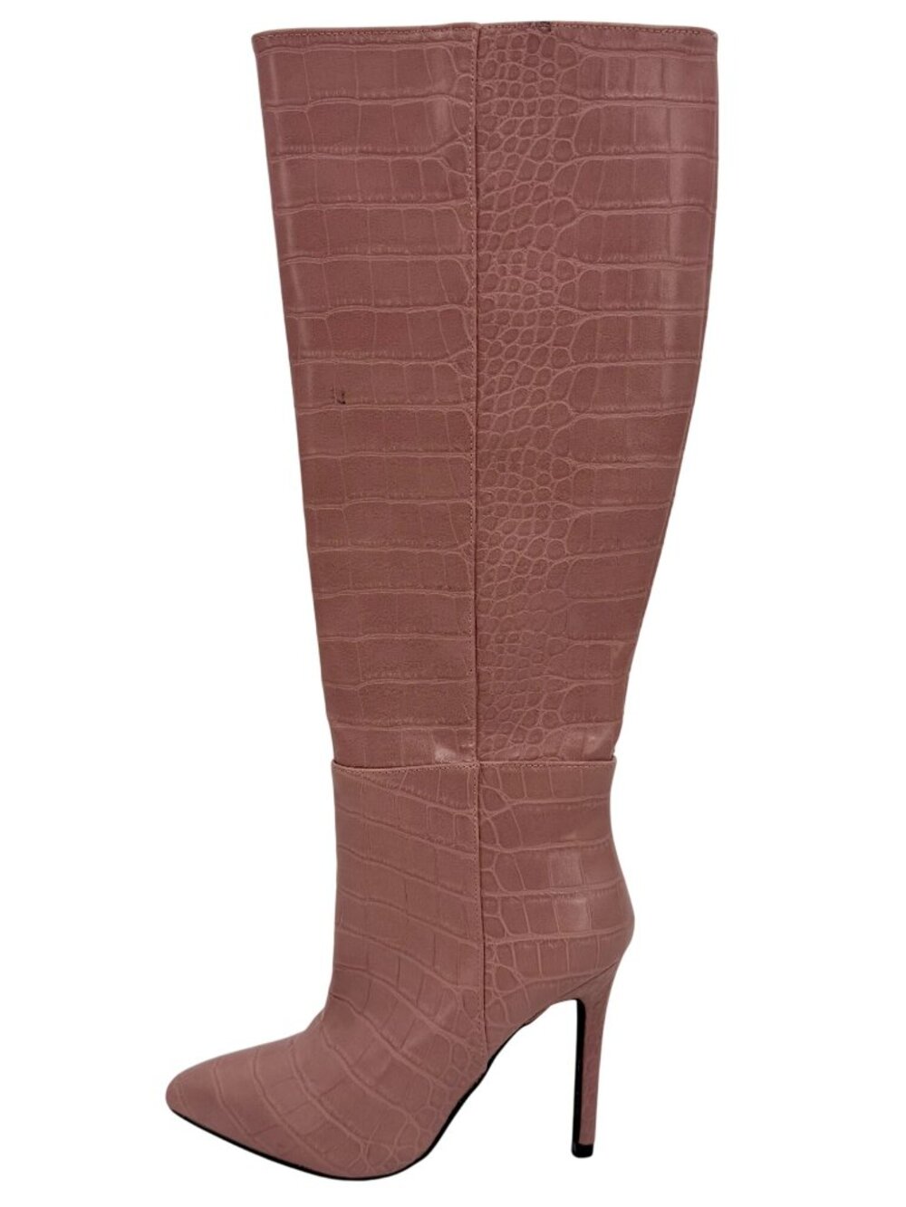 Guess Pink Vegan Croc Pointed Toe Knee High Stiletto Boots | Sexy Baddie Barbie - Picture 9 of 16
